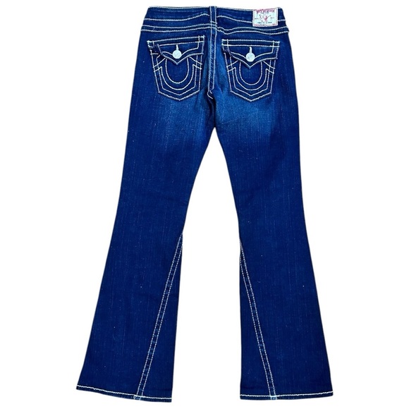 TRUE RELIGION JOEY Big T TWISTED Low Rise Flare Jeans Dark Wash, size 28 x 32 - Picture 2 of 6